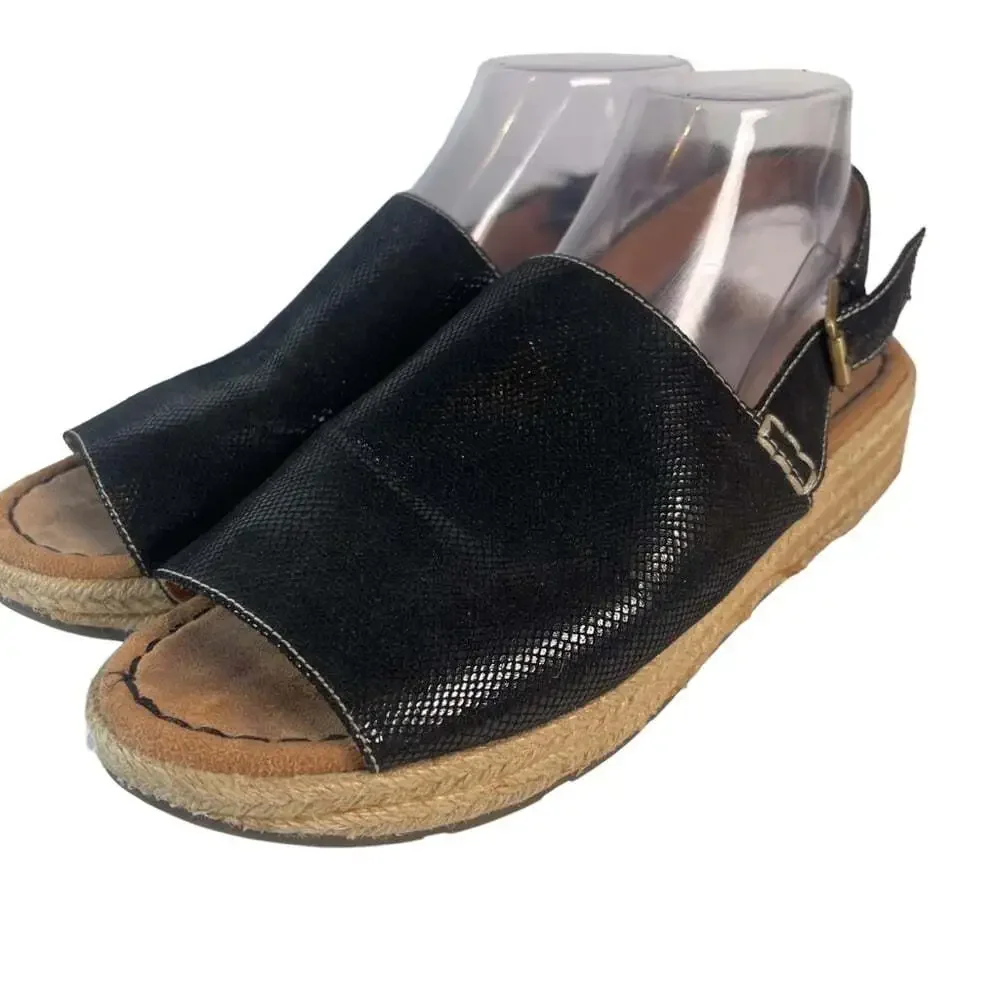 Naturalizer Black Espadrille Comfort Wedge Peep Toe Sandals Womens 9.5